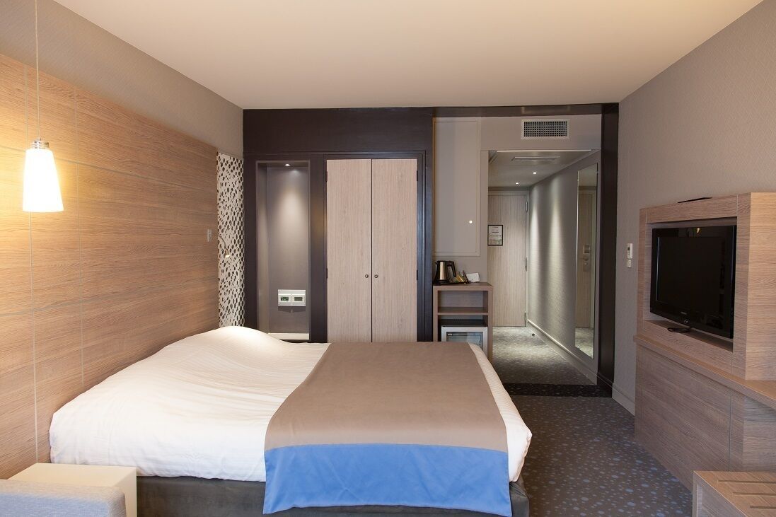 1 bedroom, desk, blackout curtains, iron/ironing board