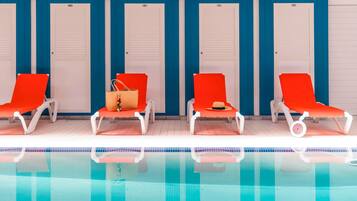 Indoor pool, open 9:00 AM to 9:00 PM, sun loungers