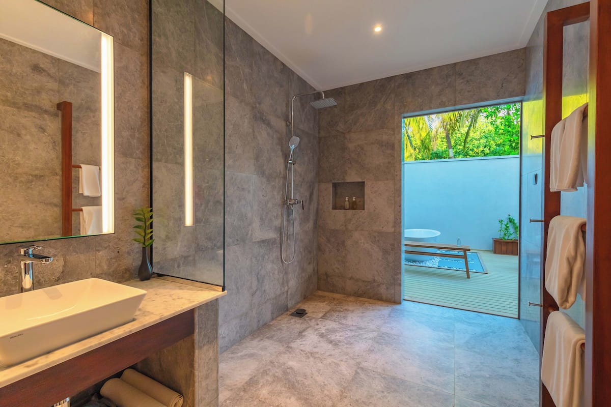 beach pool villa | bathroom | free toiletries, hair dryer, slippers, towels