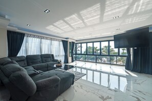 Seaview 3 bedrooms Apartment, Ocean Front Elevator | Living area | LCD TV - Karon Sea Sands Resort (Karon)