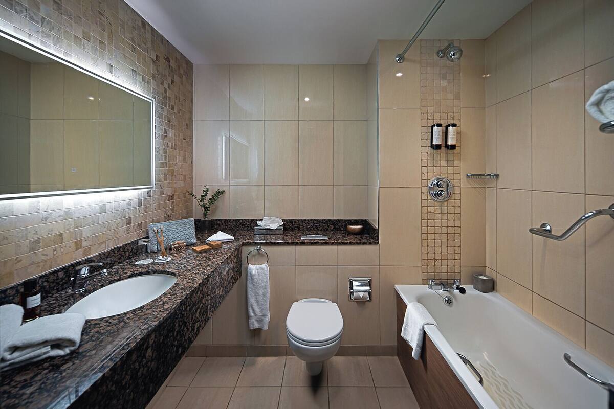 free toiletries, hair dryer, slippers, towels