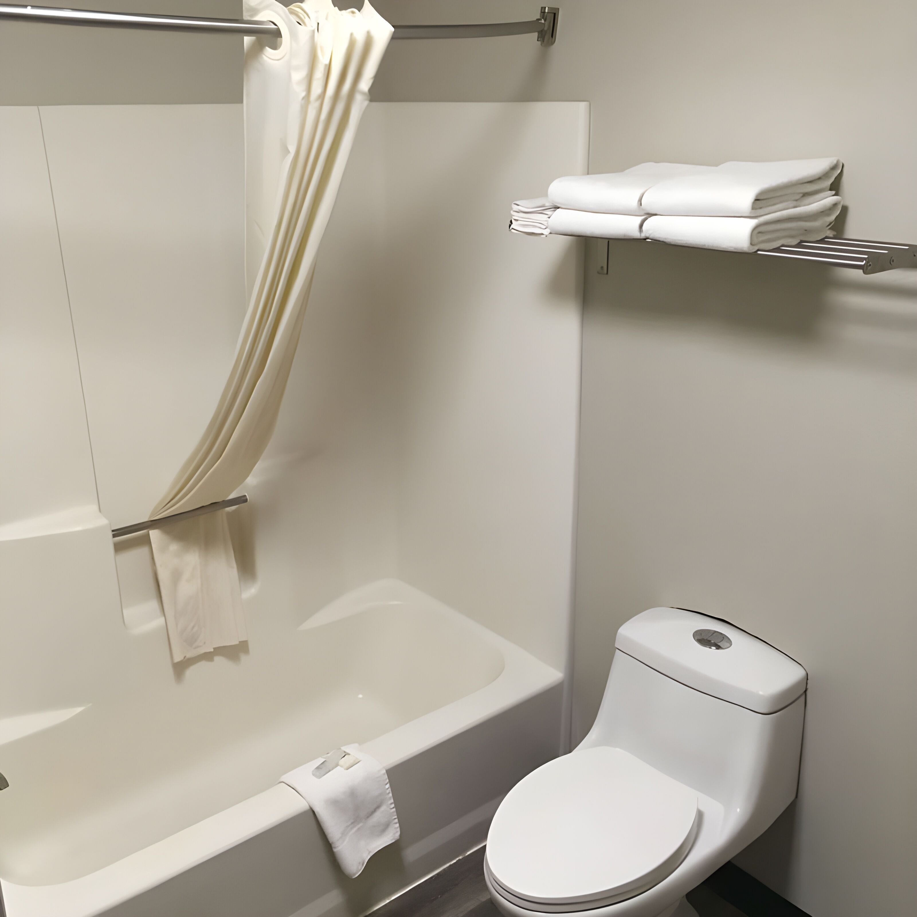 combined shower/bathtub, hair dryer, towels, soap