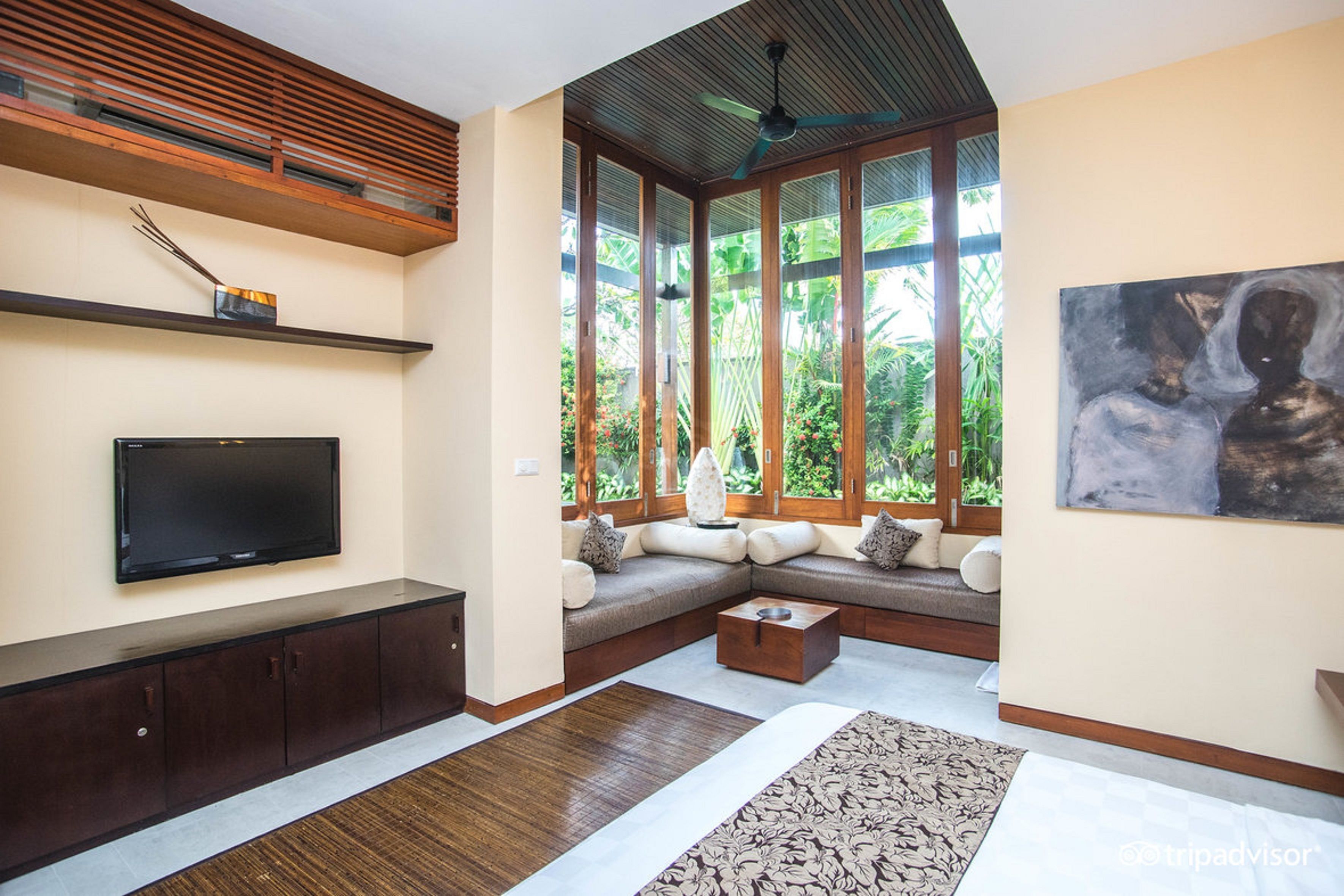 villa, 2 bedrooms, private pool | living area | 26-inch lcd tv with cable channels, tv, ipod dock