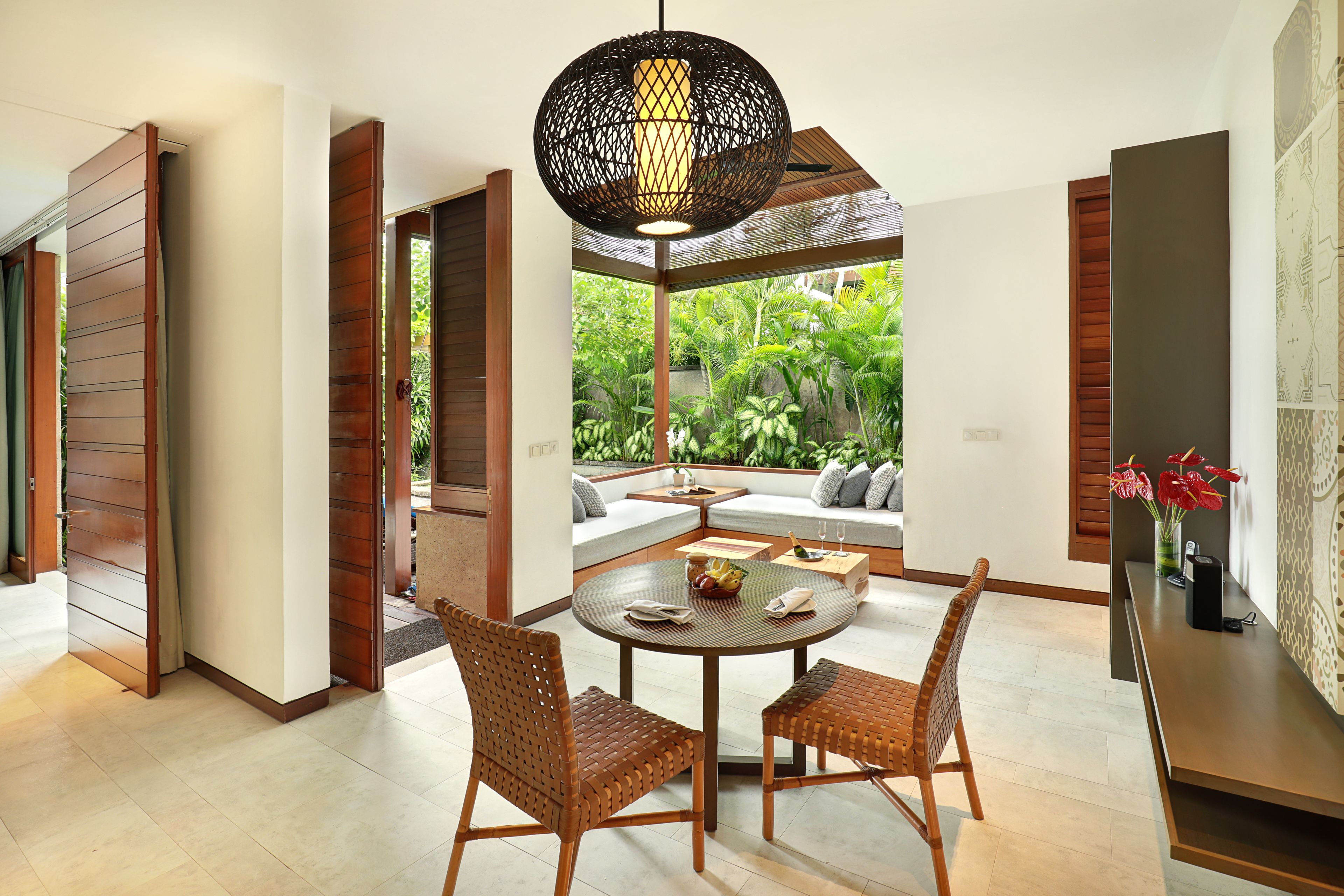 villa, 1 bedroom, private pool | living room | 26-inch lcd tv with cable channels, tv, ipod dock