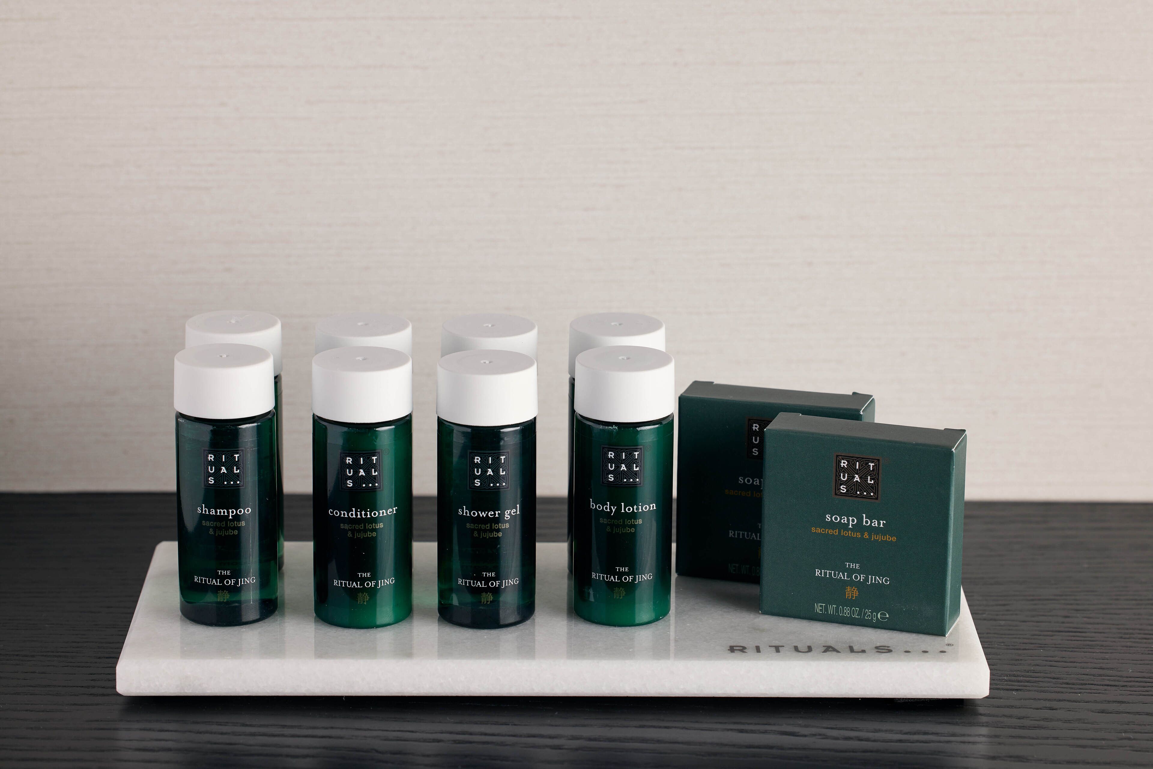 free toiletries, hair dryer, towels