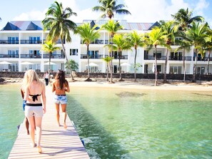 On the beach, sun loungers, beach umbrellas, beach towels