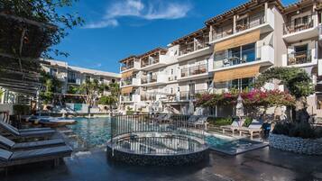 Outdoor pool, open 8:00 AM to 9:00 PM, sun loungers