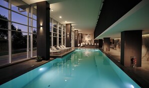 Indoor pool, seasonal outdoor pool, pool umbrellas, sun loungers