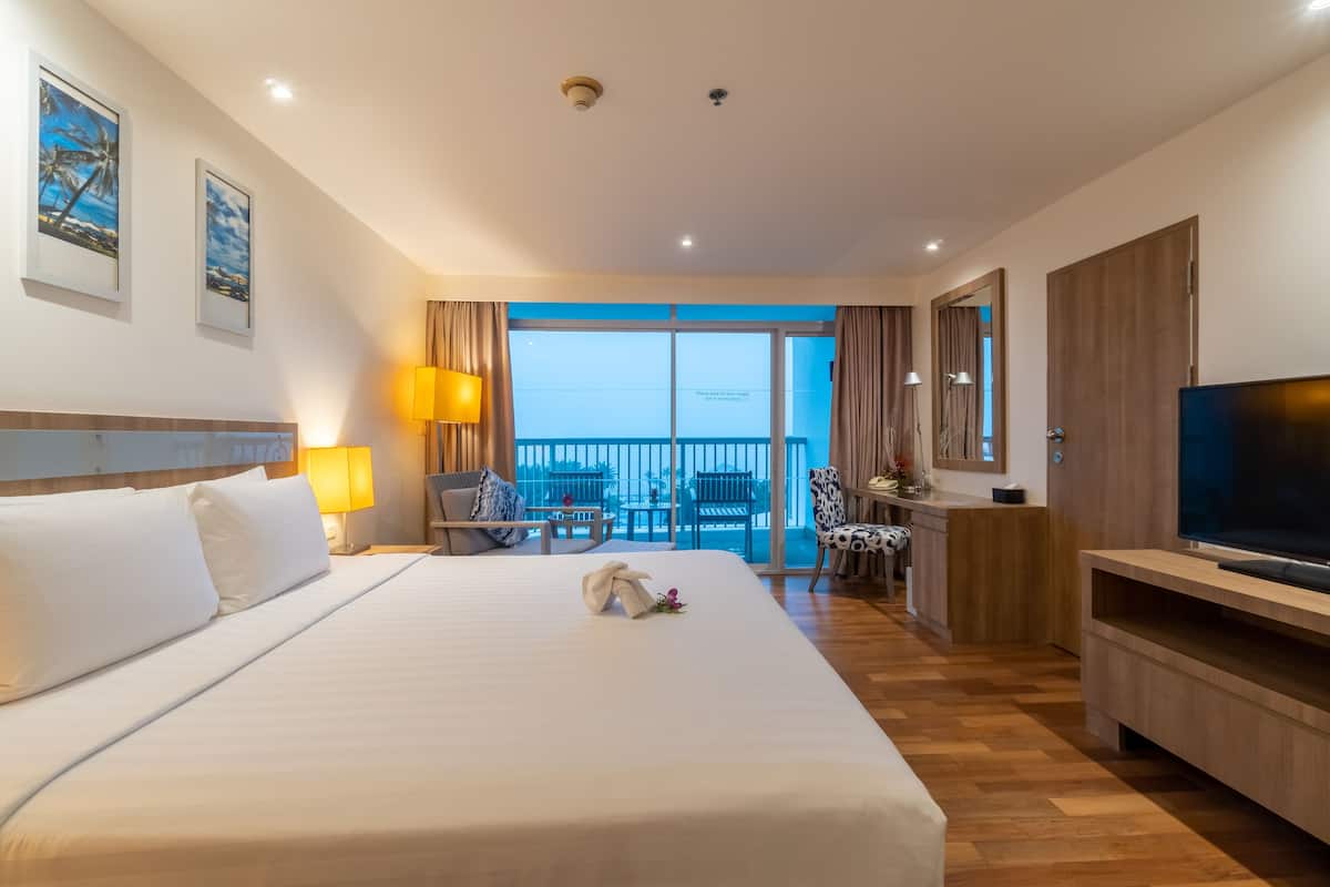 superior king room ocean view | premium bedding, minibar, in-room safe, desk
