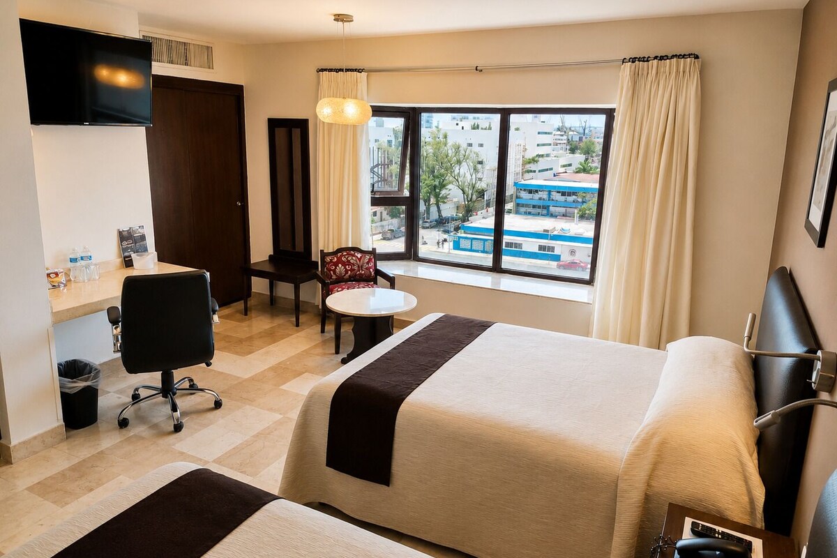Desk, blackout curtains, iron/ironing board, free WiFi