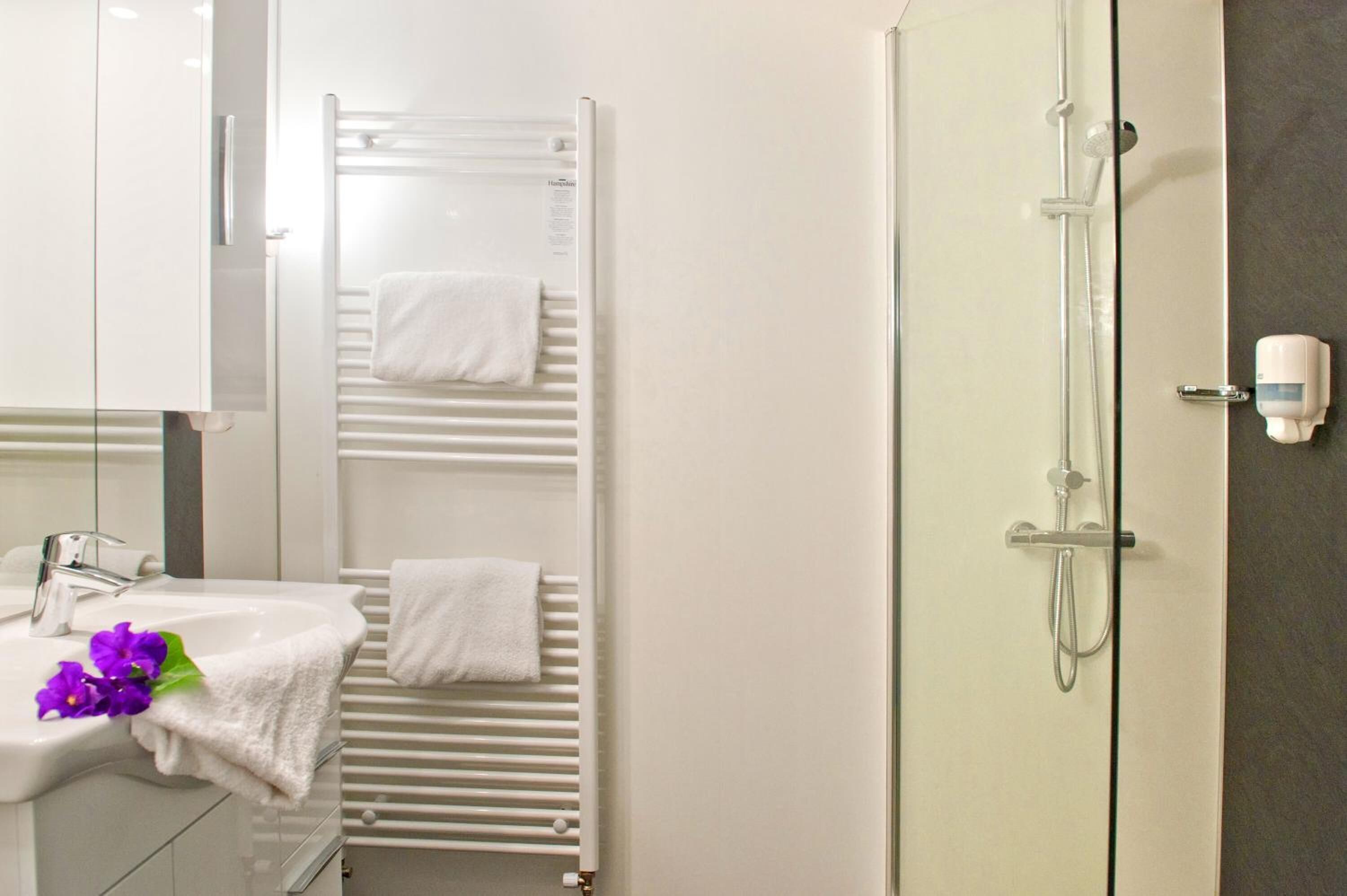 deluxe double room | bathroom | rainfall showerhead, free toiletries, hair dryer, bathrobes