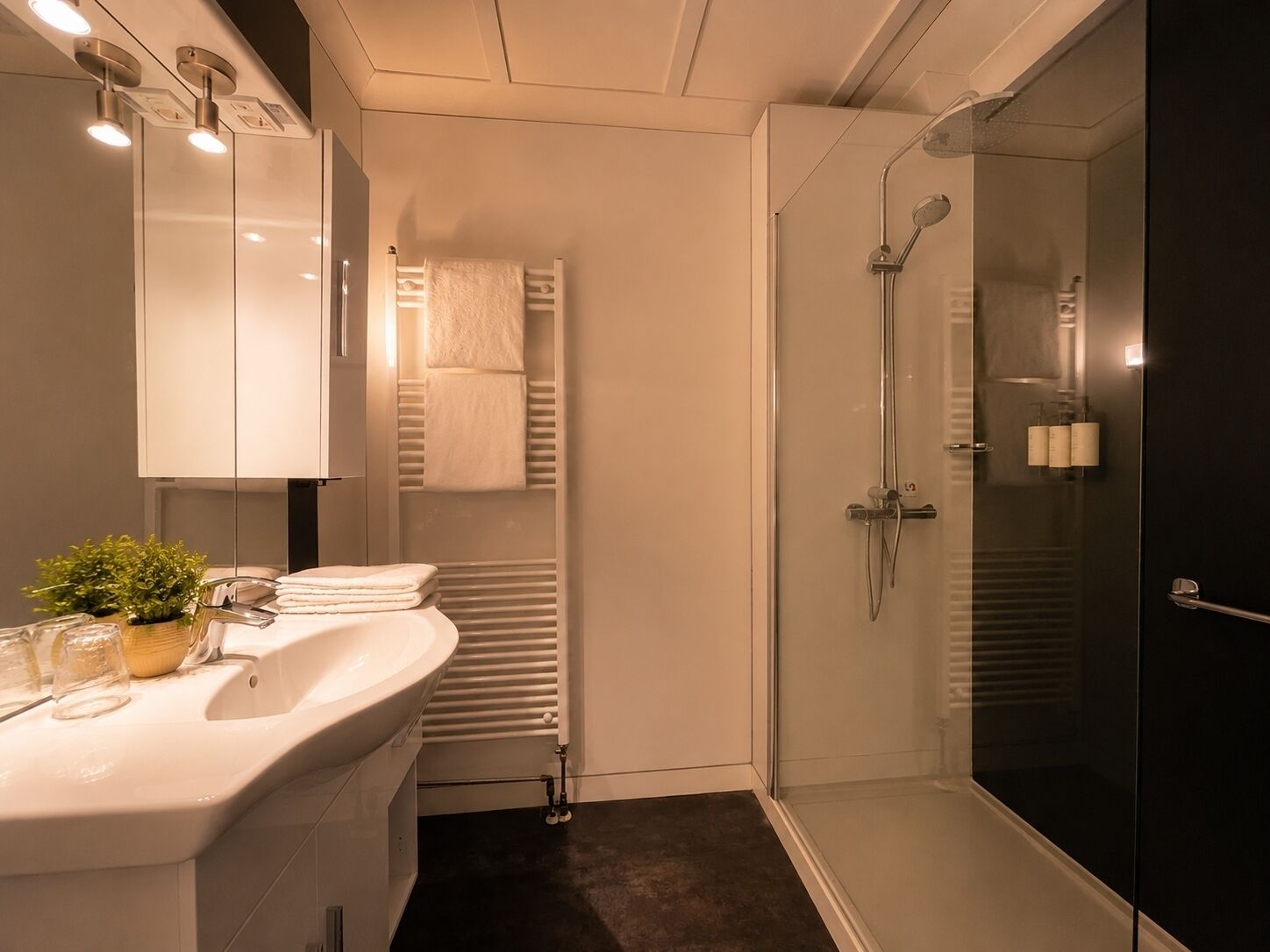 Regendusche, kostenlose Toilettenartikel, Haartrockner, Bademäntel
