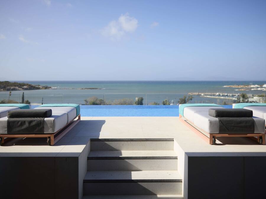 Indoor pool, outdoor pool, sun loungers