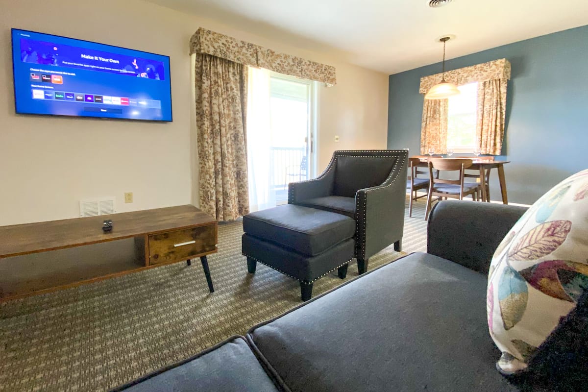 50-inch flat-screen TV with cable channels, TV, streaming services