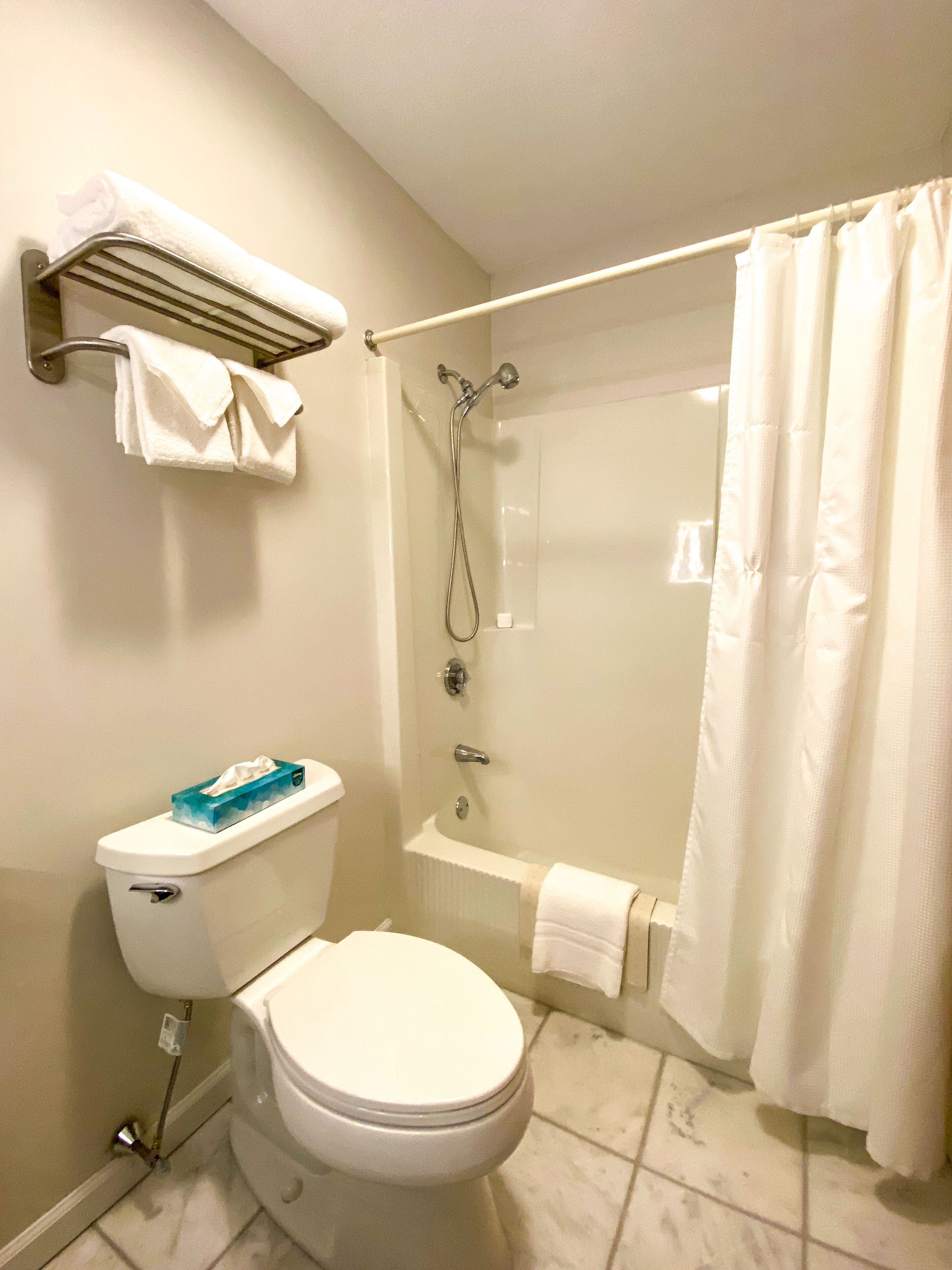 Suíte luxo, 1 cama King e sofá-cama (NO PETS ALLOWED) | Banheiro | Chuveiro/banheira combinados, produtos de toalete grátis