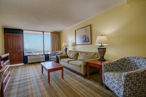 Suite, 1 Bedroom, Kitchen (Castle North with Balcony) | Living room | Flat-screen TV, DVD player - Castle in the Sand (Ocean City)