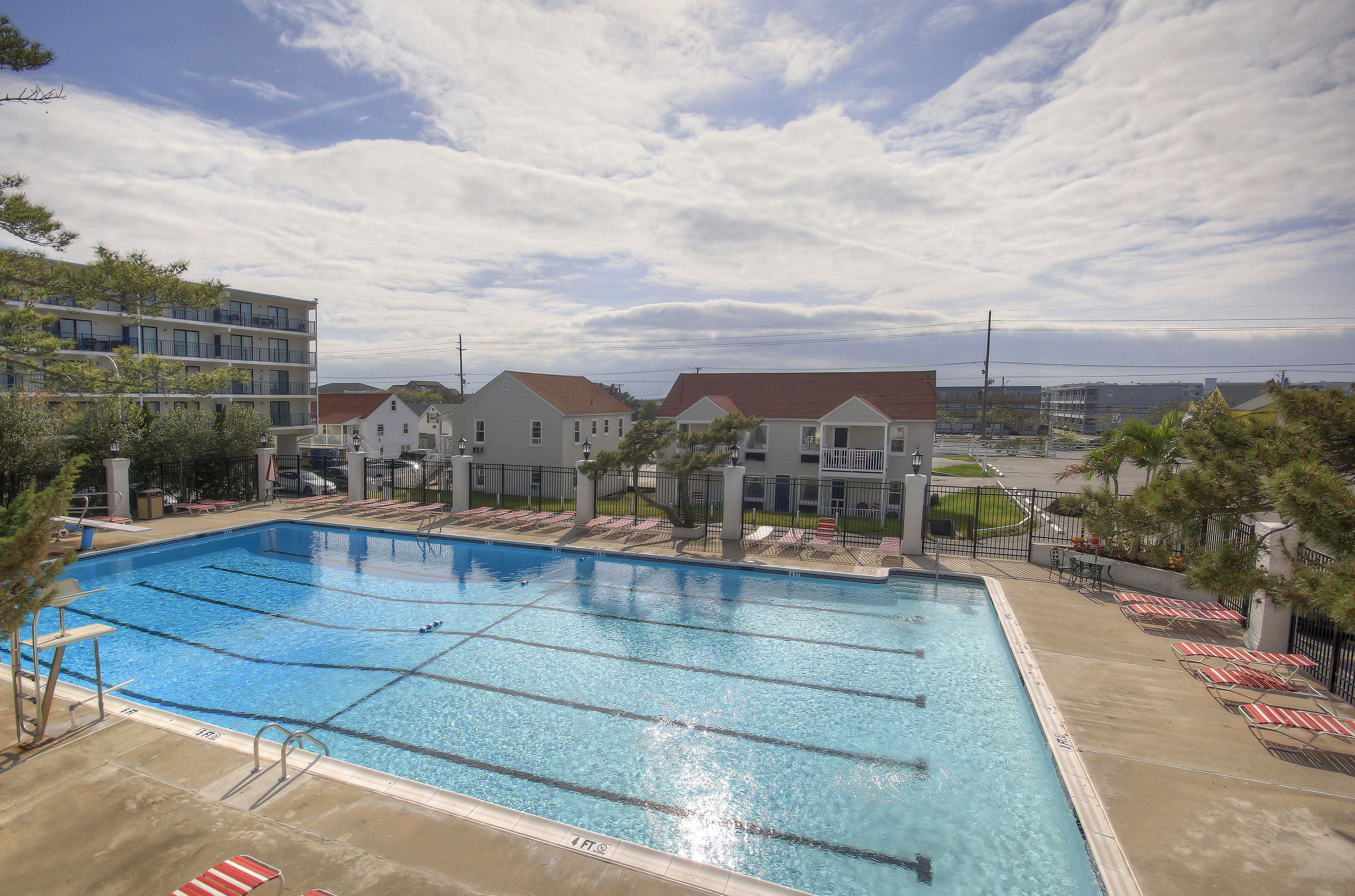 outdoor pool, pool loungers