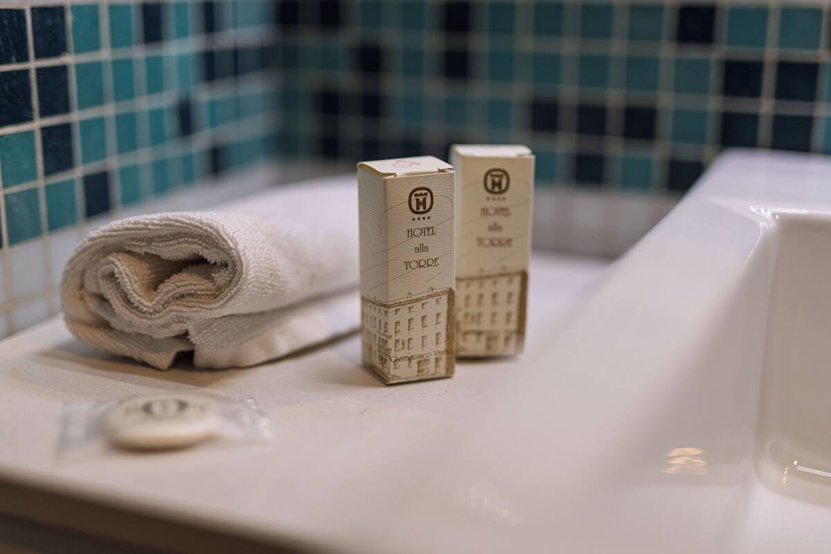 combined shower/bathtub, free toiletries, hair dryer, bidet