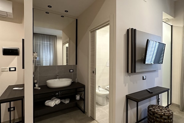 Shower, free toiletries, hair dryer, bidet