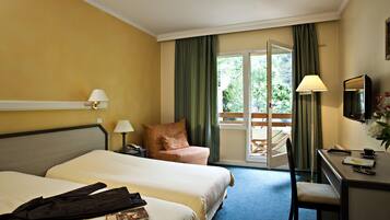 Desk, blackout drapes, soundproofing, iron/ironing board