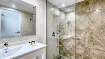 Shower, free toiletries, hair dryer, towels