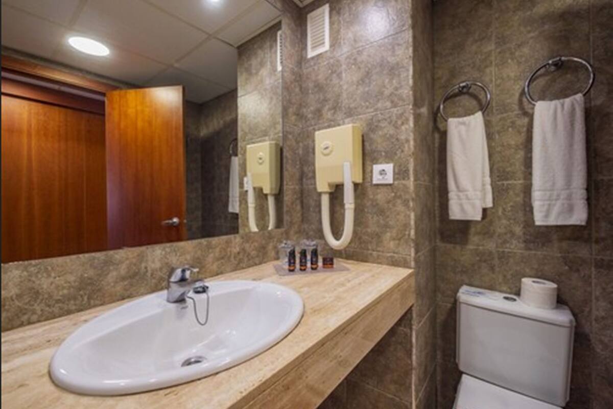 free toiletries, hair dryer, bidet, towels