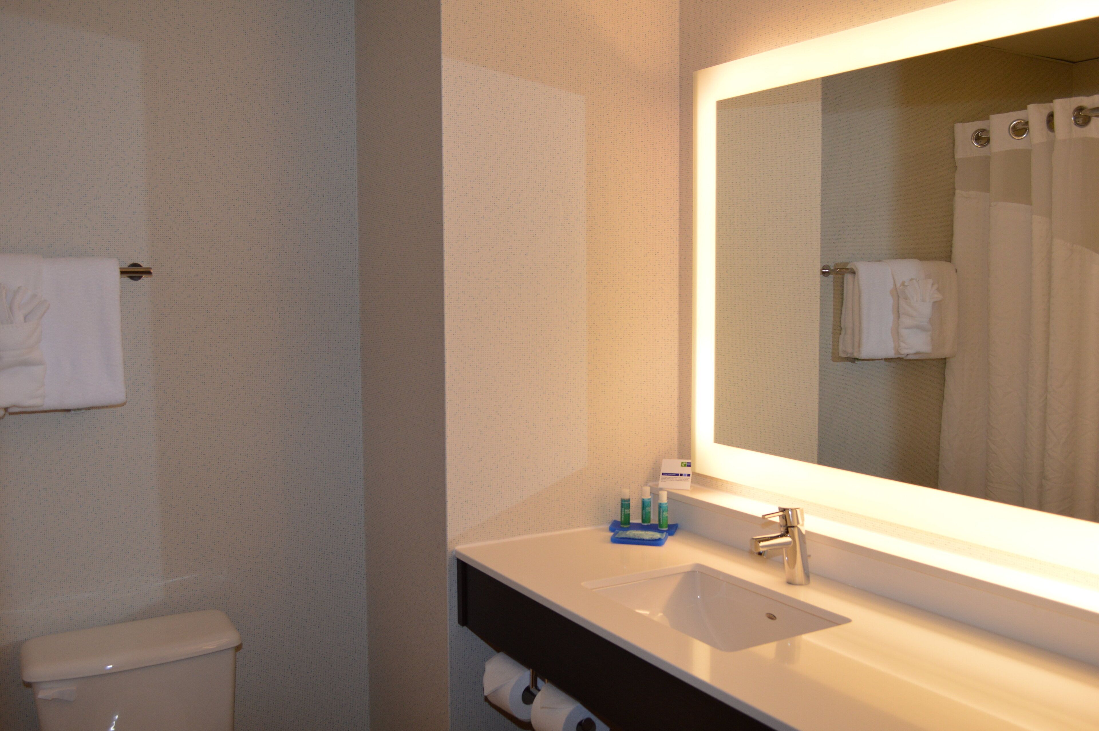 desk, laptop workspace, blackout curtains, iron/ironing board