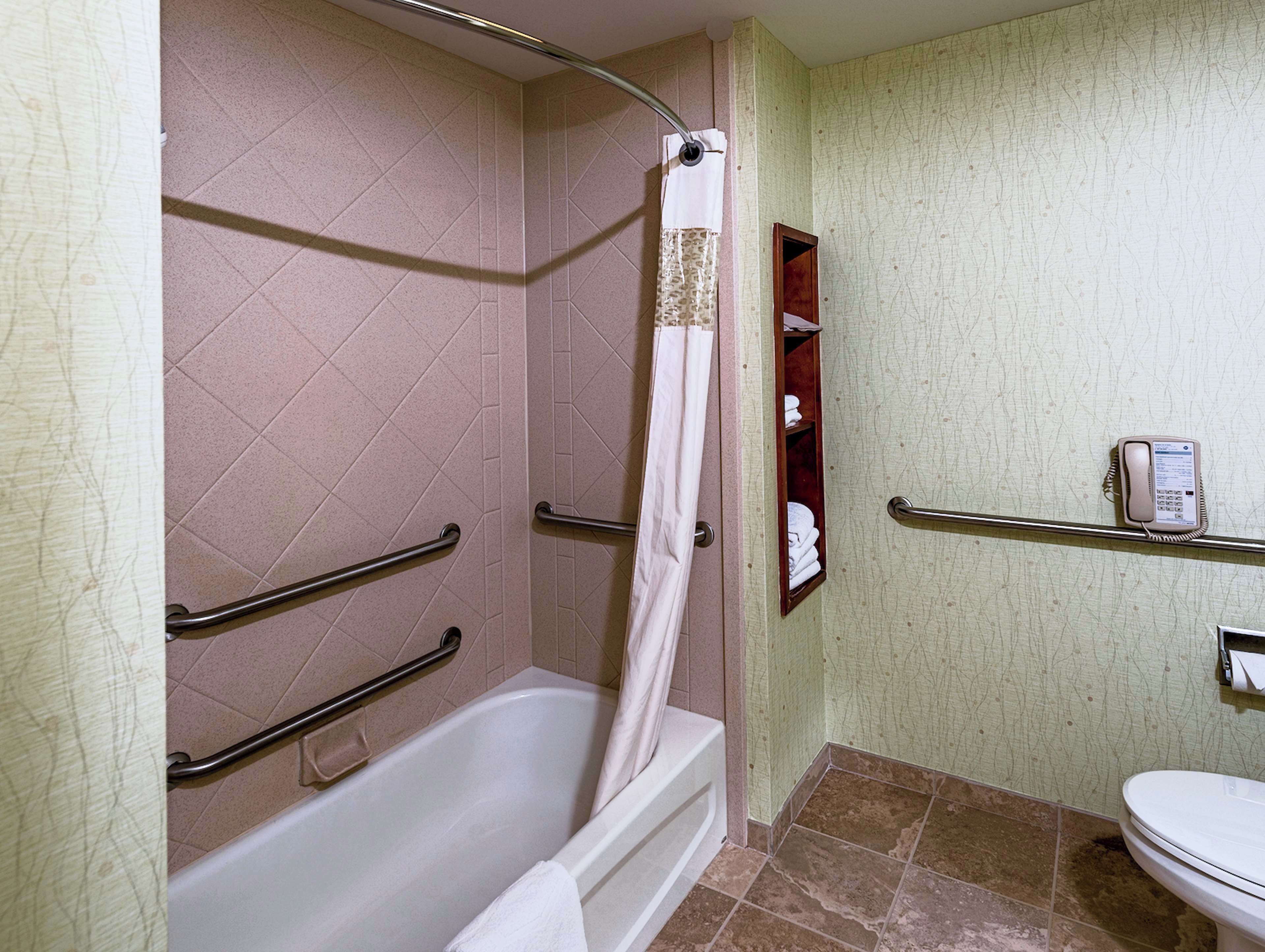 room, 1 king bed, accessible, non smoking (mob/hearing acc w/ roll-in shower) | bathroom | free toiletries, hair dryer, towels, soap