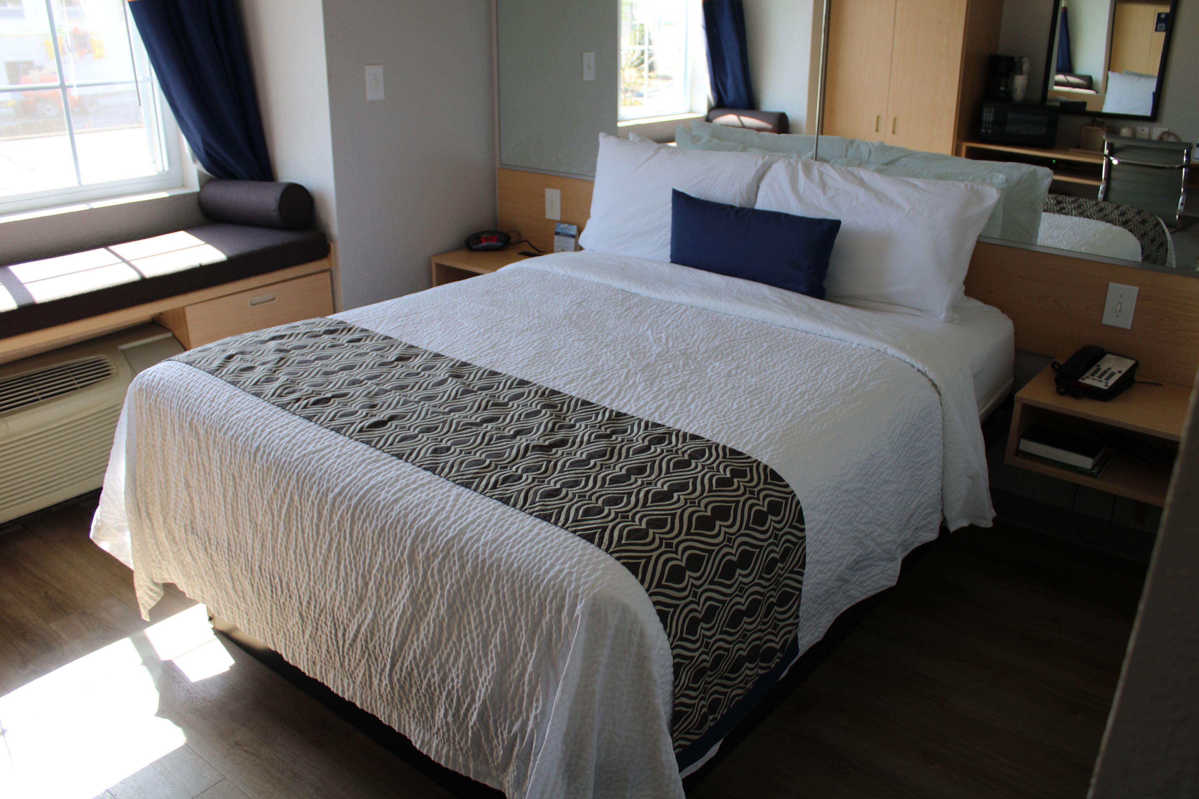 Desk, blackout curtains, free WiFi, bed sheets