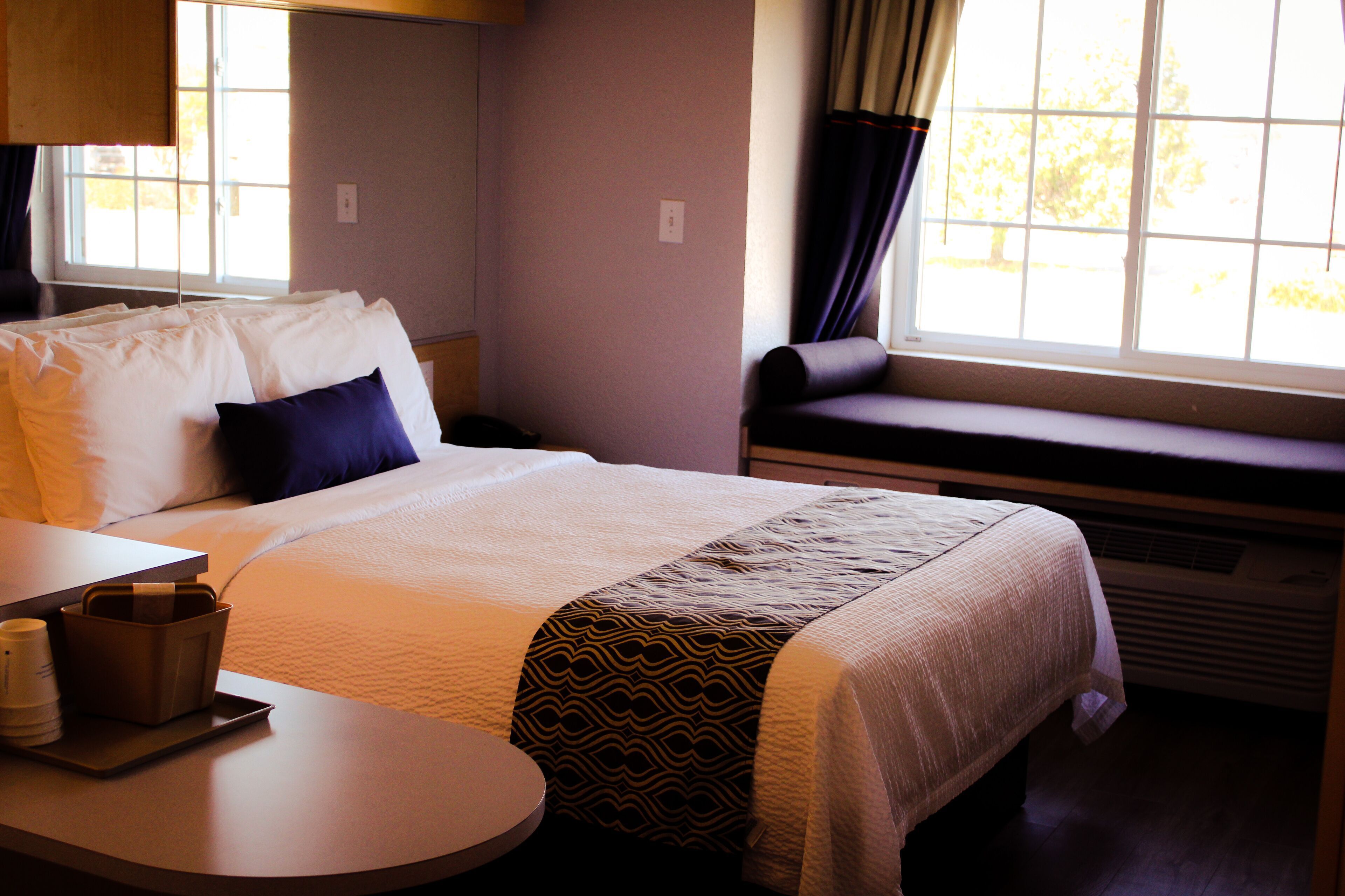 Desk, blackout curtains, free WiFi, bed sheets