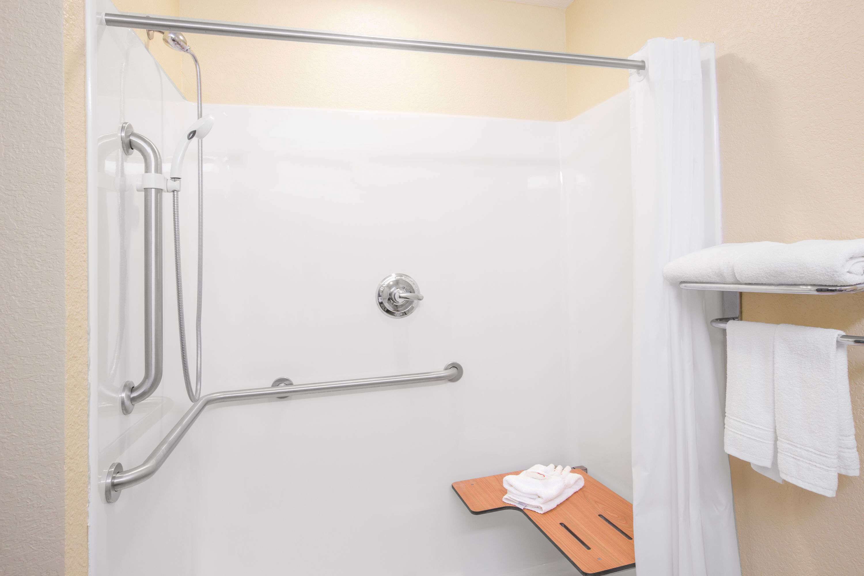 combined shower/bathtub, free toiletries, hair dryer, towels