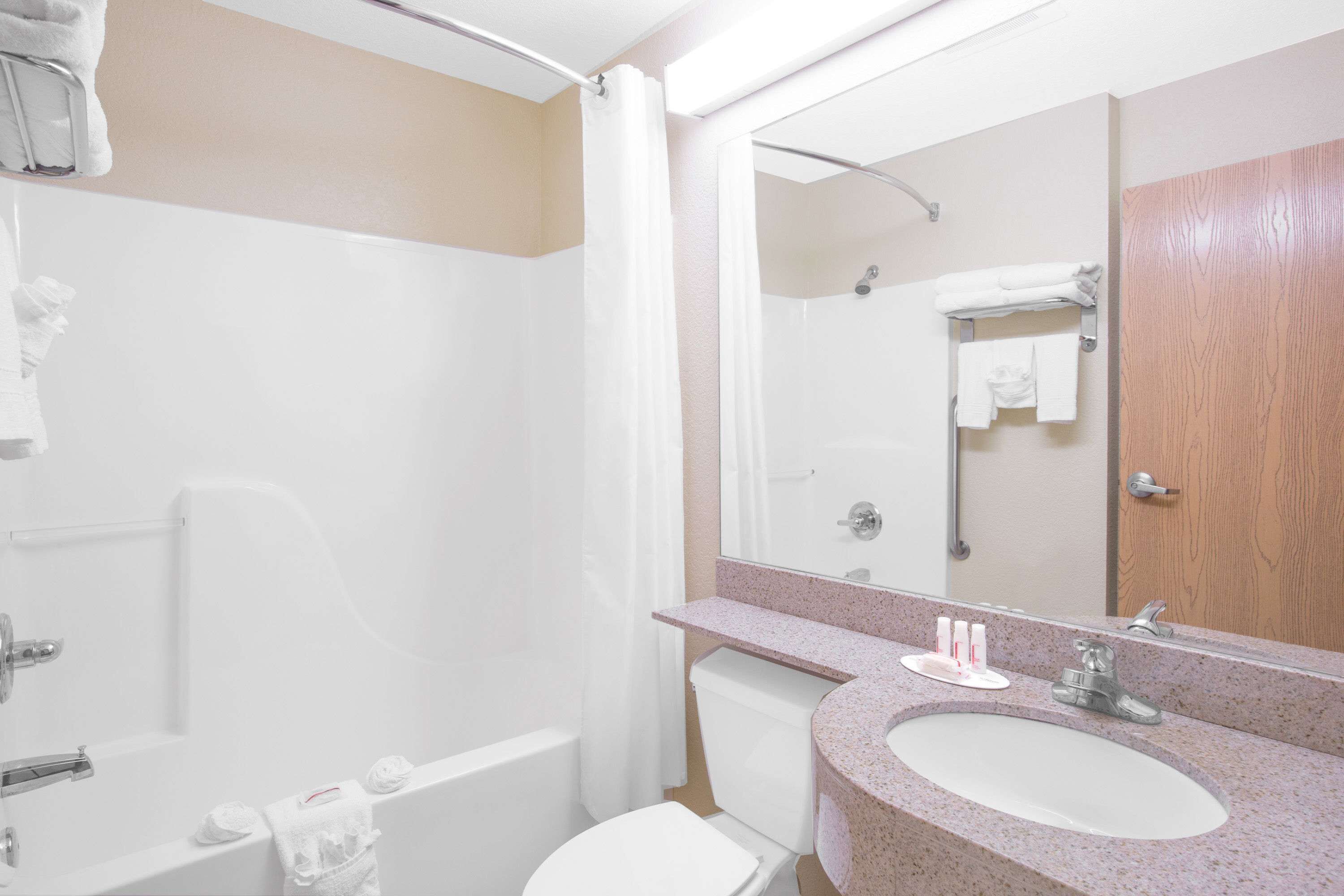 combined shower/bathtub, free toiletries, hair dryer, towels