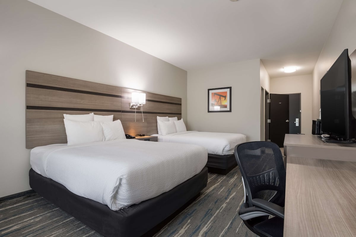 standard room, 2 queen beds, accessible, refrigerator & microwave | desk, laptop workspace, iron/ironing board, free cots/infant beds