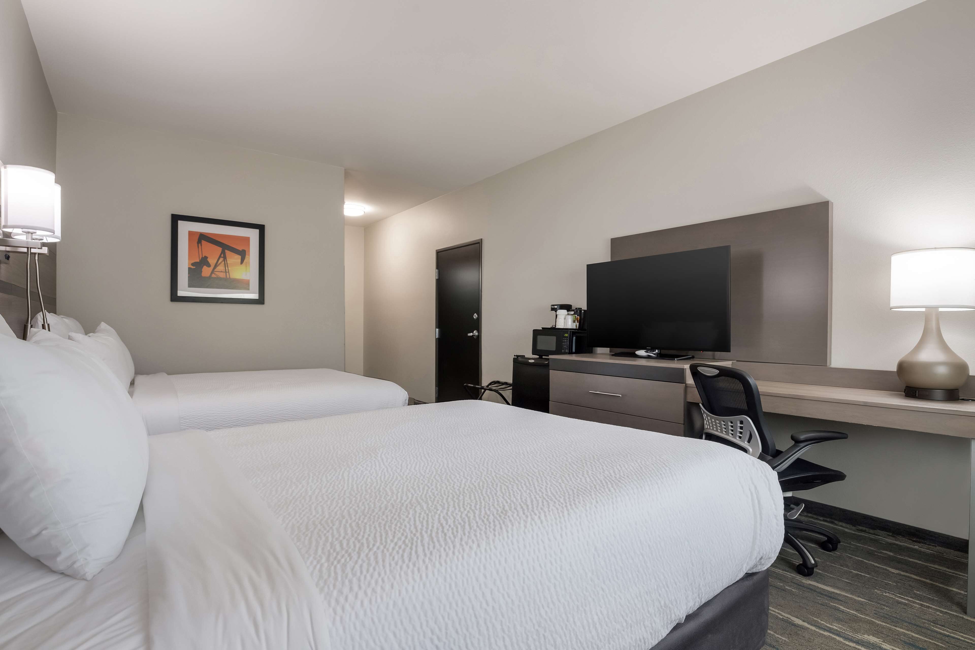 standard room, 2 queen beds, accessible, refrigerator & microwave | desk, laptop workspace, iron/ironing board, free cots/infant beds