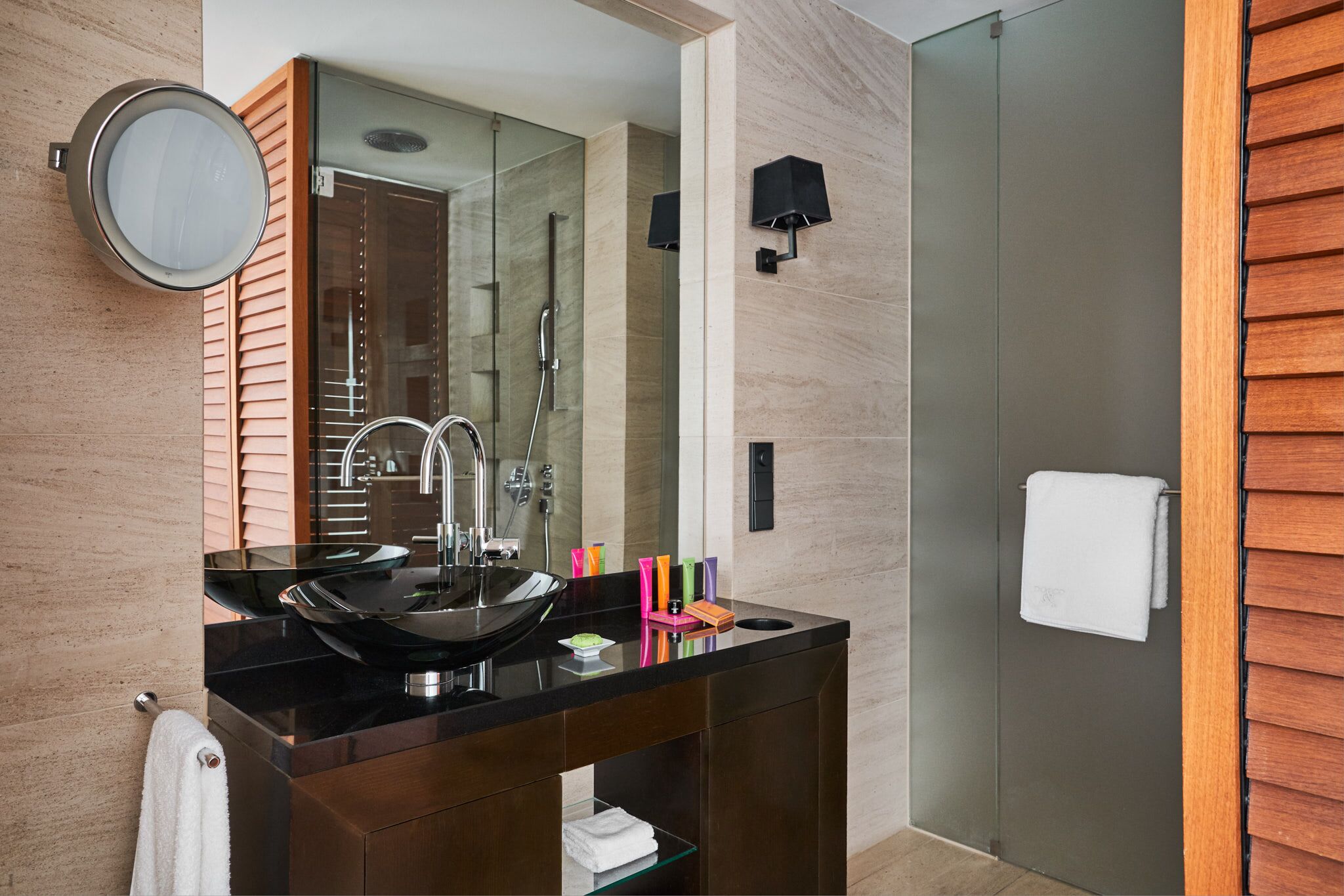 premium double room, city view | bathroom | rainfall showerhead, designer toiletries, hair dryer, bathrobes