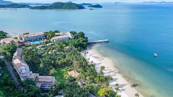 Private beach, white sand, free beach shuttle, sun loungers