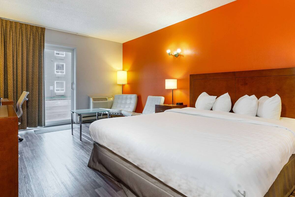 standard room, 1 king bed, non smoking | desk, laptop workspace, blackout curtains, iron/ironing board