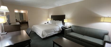 Desk, laptop workspace, free WiFi, bed sheets