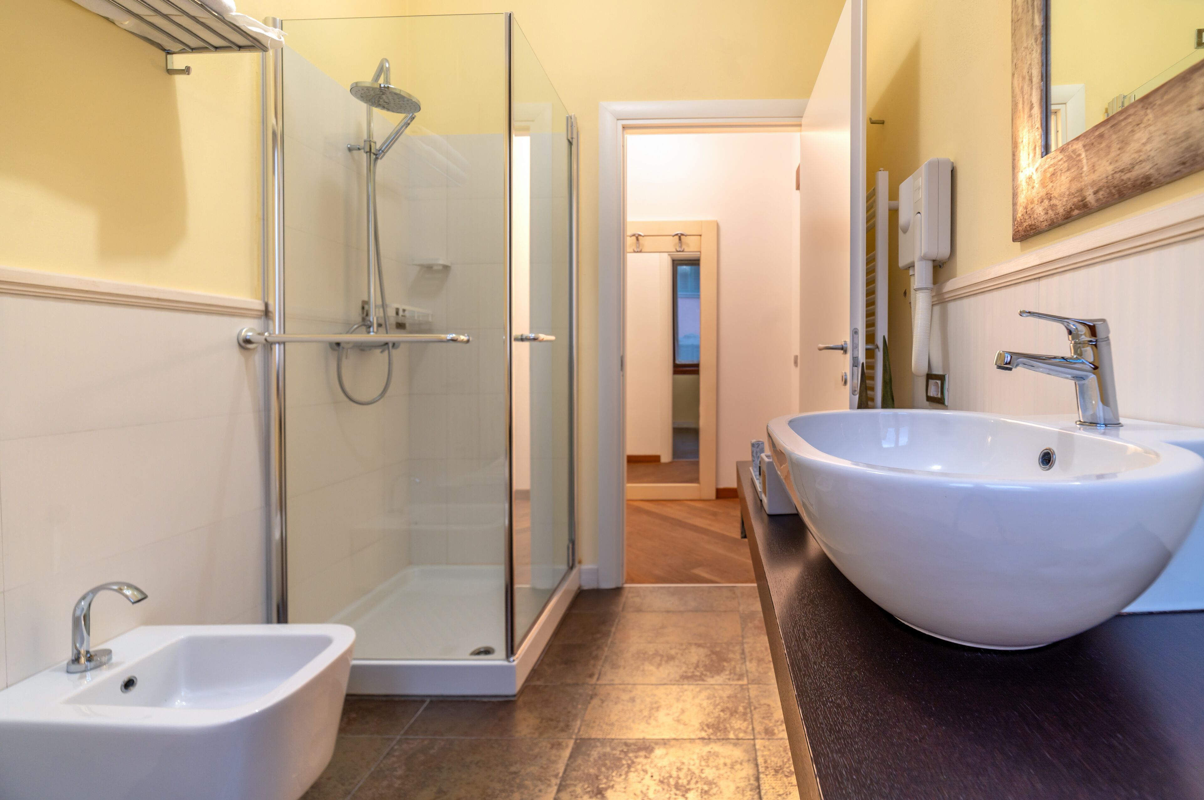 superior triple room | bathroom | shower, free toiletries, hair dryer, towels