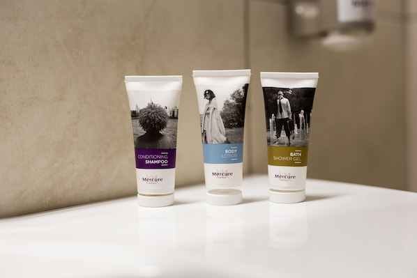Eco-friendly toiletries, hair dryer, bathrobes, slippers