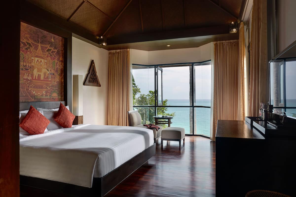 sunset pool villa | minibar, in-room safe, desk, blackout curtains