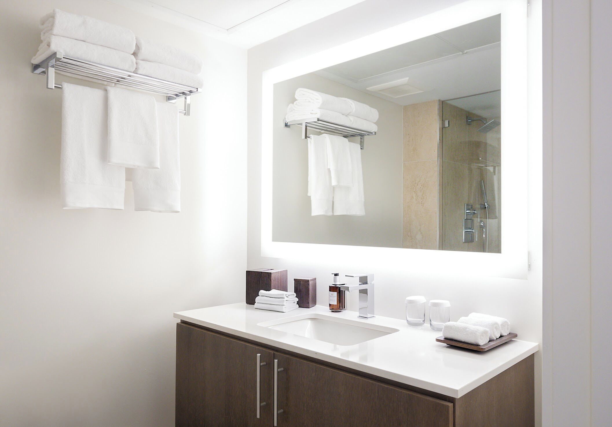 eco-friendly toiletries, hair dryer, towels, soap