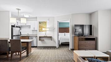 49-inch TV with cable channels, DVD player