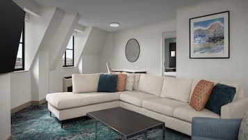 Suite, 1 King Bed, Accessible, Bathtub (Mini Fridge/Microwave) | Living area | LCD TV, MP3 dock