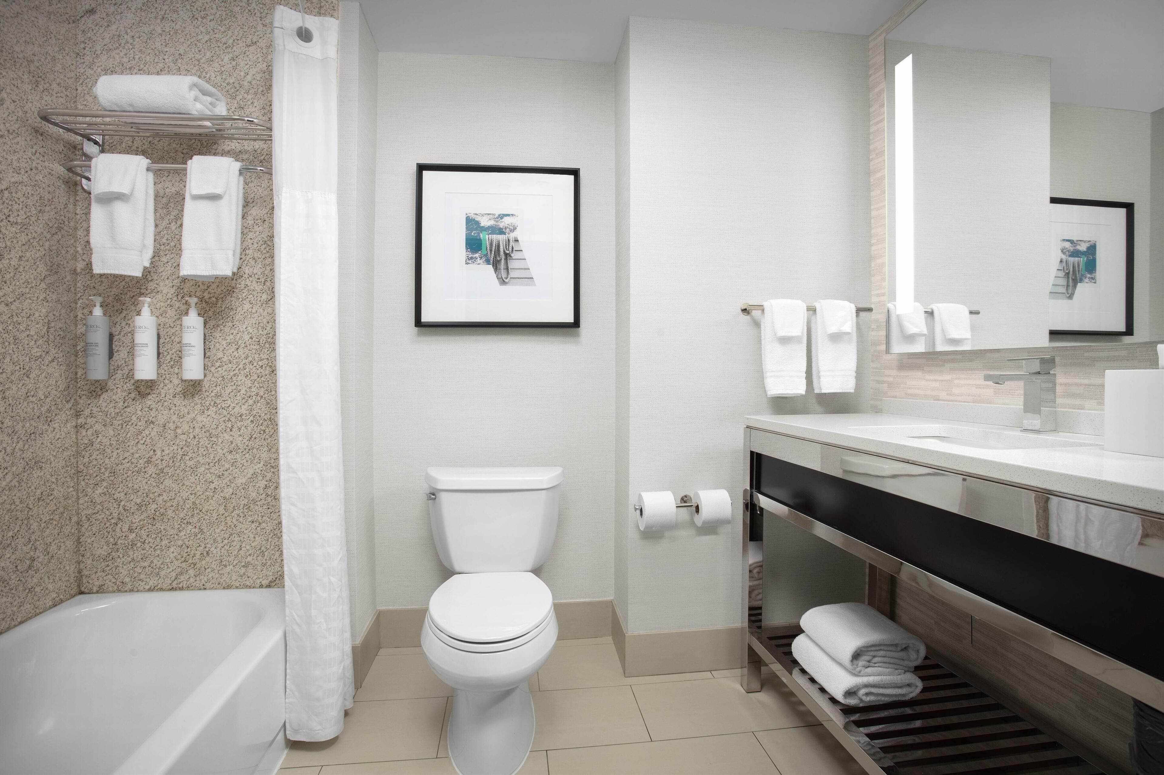 free toiletries, hair dryer, towels