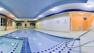 Indoor pool, open 8:00 AM to 10:00 PM, sun loungers