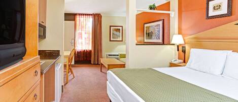 Desk, laptop workspace, blackout drapes, soundproofing