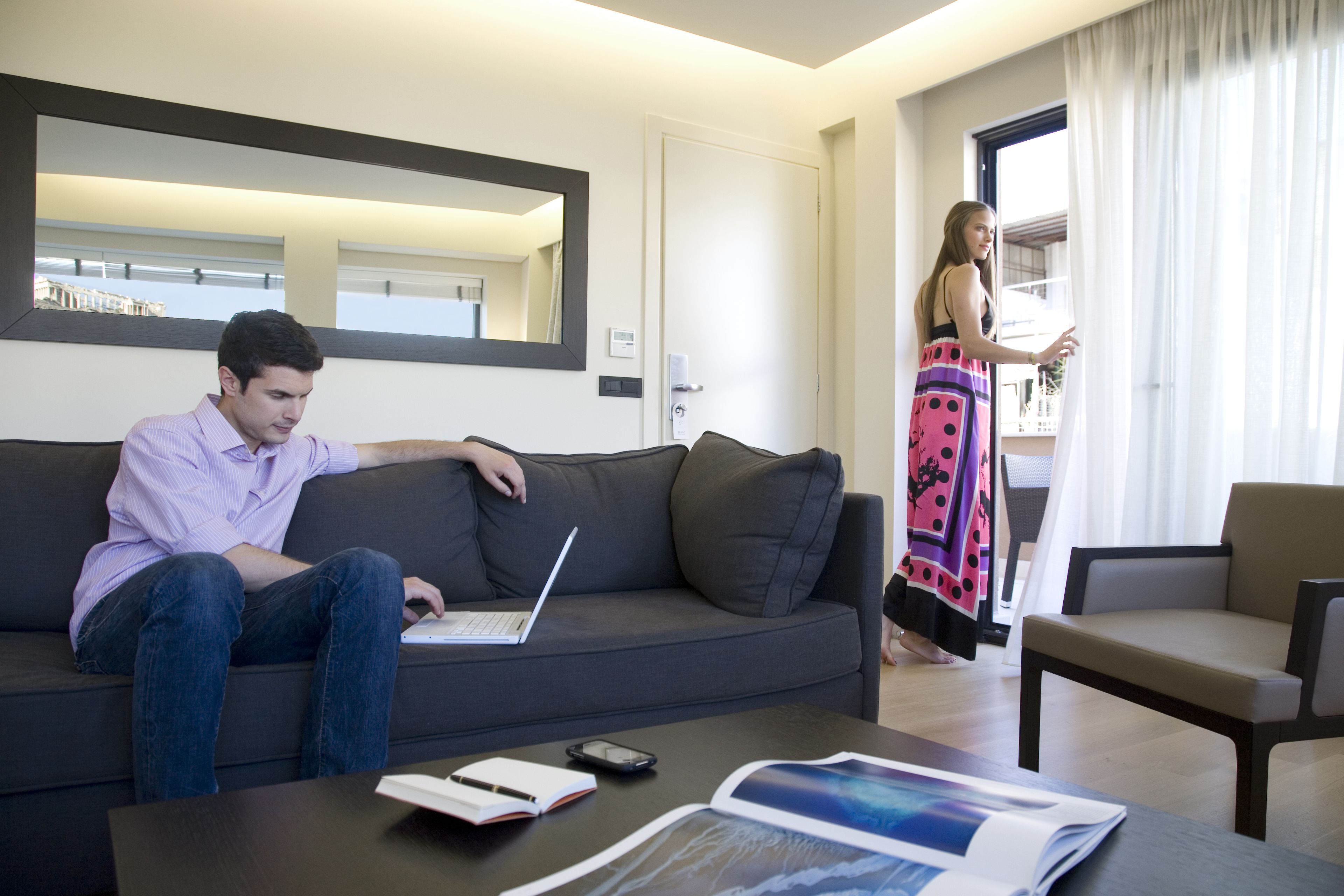 grand suite (acropolis view) | living area | lcd tv, dvd player