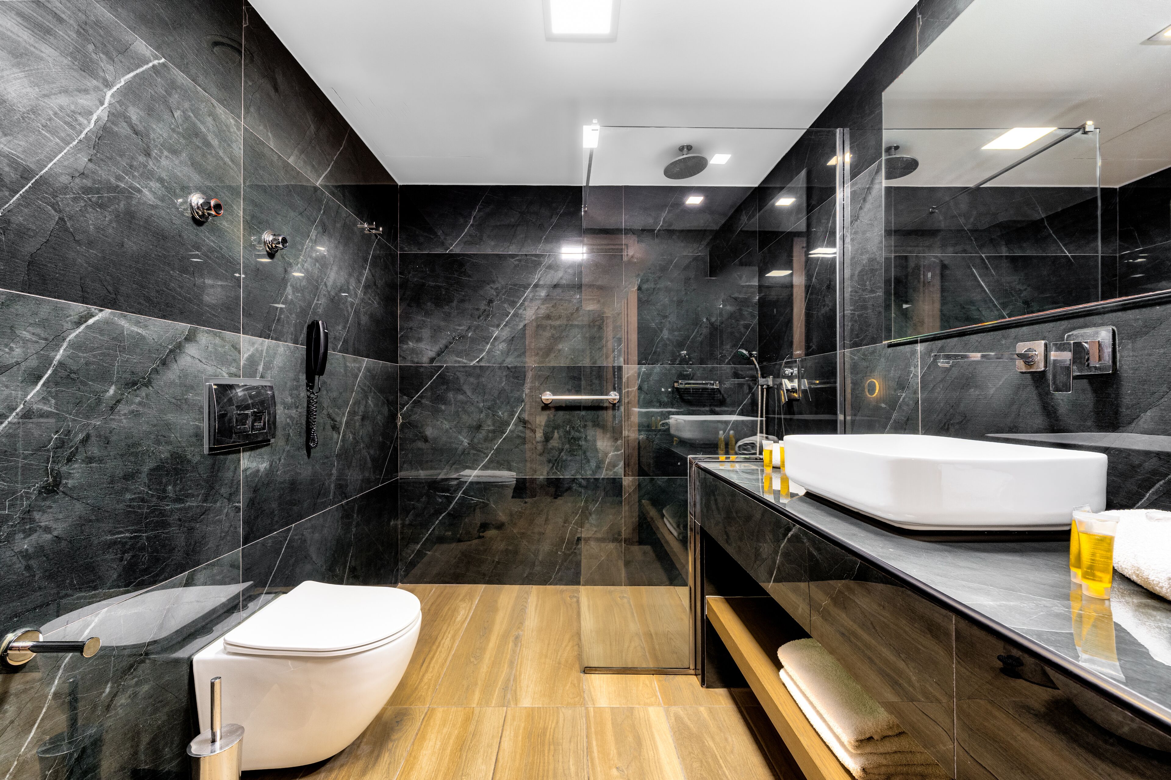 double room with sea side view | bathroom | free toiletries, hair dryer, towels, soap