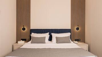 Familiekamer, uitzicht op zee | Italiaanse Frette-lakens, luxe beddengoed, Tempur Pedic-bedden